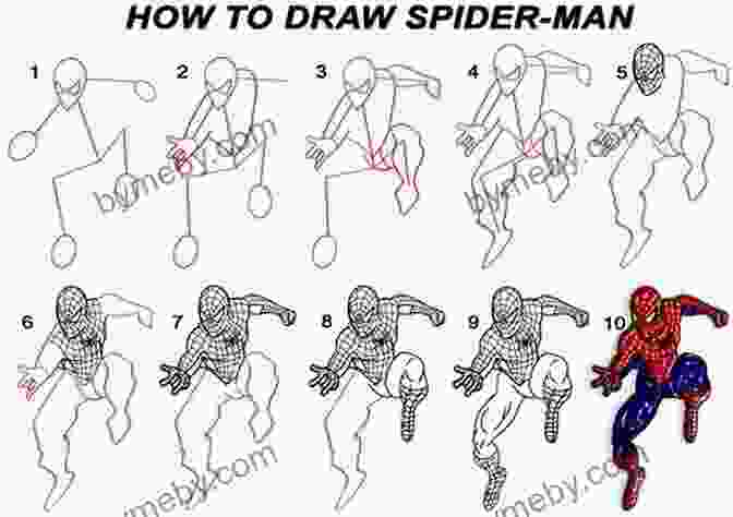 A Step By Step Sketch Of Spider Man, Showcasing The Process Of Creating A Dynamic Character Pose. Drawing Comics The Marvel Way