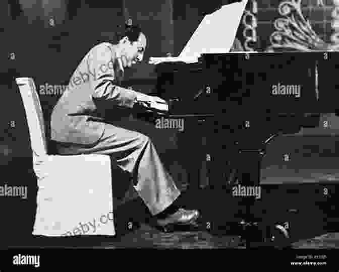 George Gershwin Playing The Piano, His Fingers Dancing Across The Keys, His Eyes Closed In Concentration. The Music In George S Head: George Gershwin Creates Rhapsody In Blue